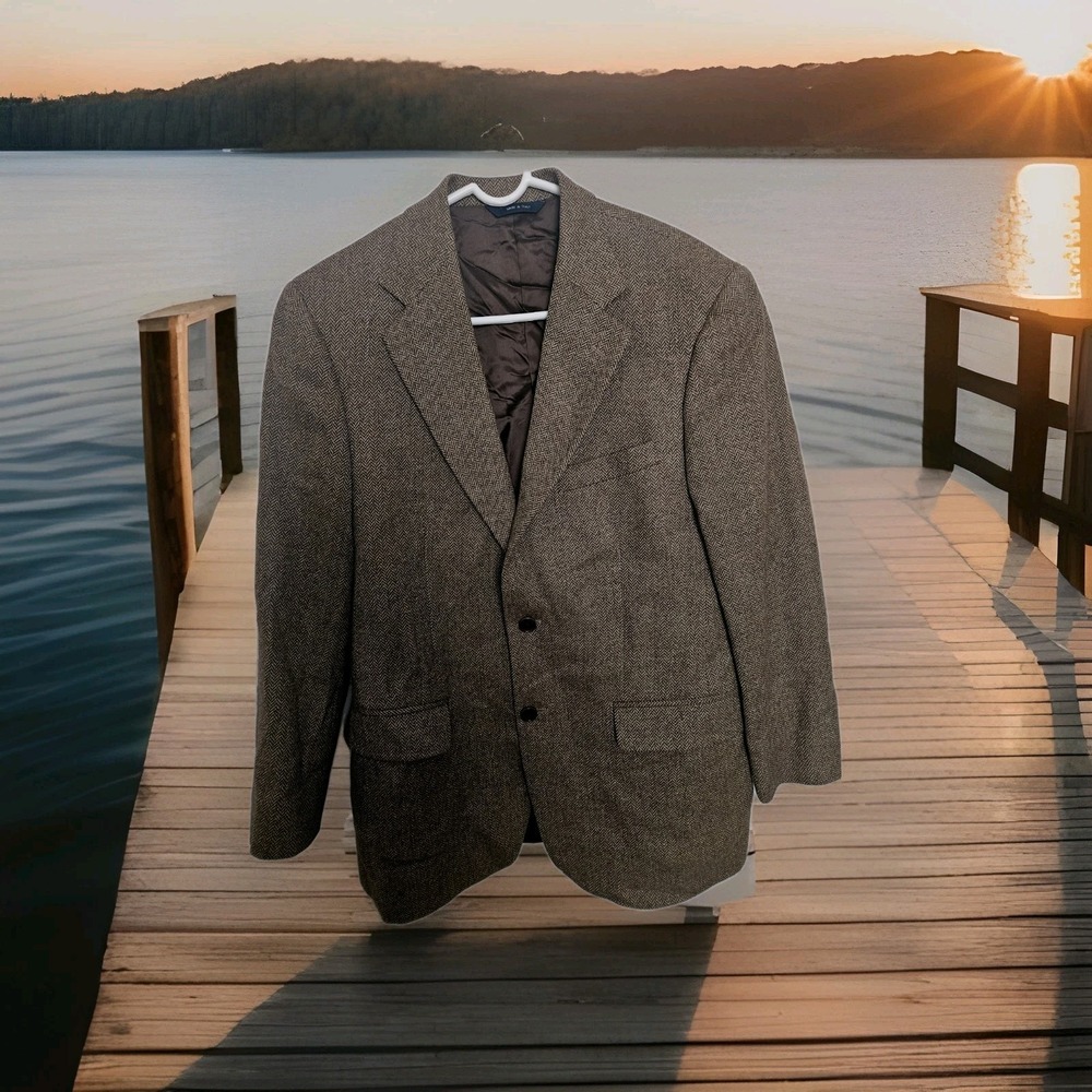 BROOKS BROTHERS BROWN WOOL HERRINGBONE TWEED BLAZER SUIT JACKET, 30L 42 C ITALY